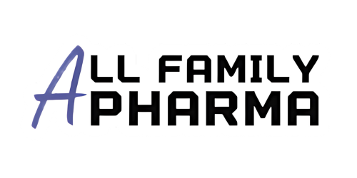 A black and white logo for all family pharmacy.